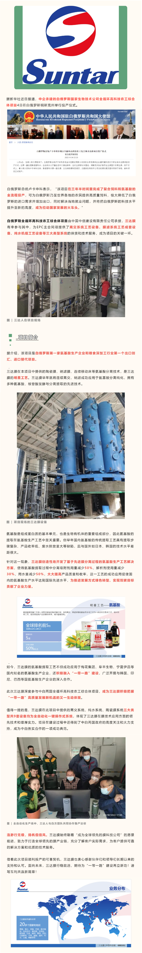 三达膜参与中企承建白俄罗斯大型科技农工综合体项目正式投产